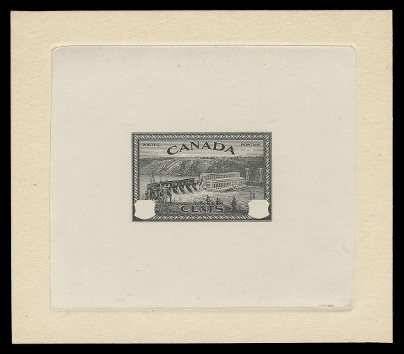 CANADA -  9 KING GEORGE VI  270,Progressive Die Proof with blank value tablets, engraved, printed in grey black on india paper 72 x 62mm, die sunk on slightly larger card 90 x 78mm, no die number and imprint. A fabulous unfinished proof, rarely seen, XF