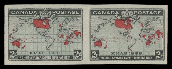 CANADA -  6 1897-1902 VICTORIAN ISSUES  86a,Imperforate horizontal pair with blue green oceans, full even margins, ungummed as issued, VF