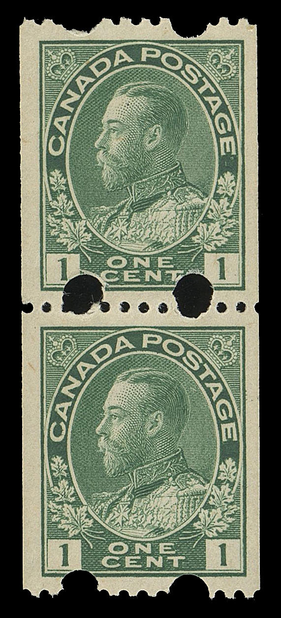 CANADA -  8 KING GEORGE V  131iv,Experimental Toronto coil mint pair with characteristic large holes, well centered and choice, VF NH