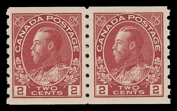 CANADA -  8 KING GEORGE V  127,A bright fresh mint coil pair, very well centered with intact perforations and full pristine original gum, VF+ NH