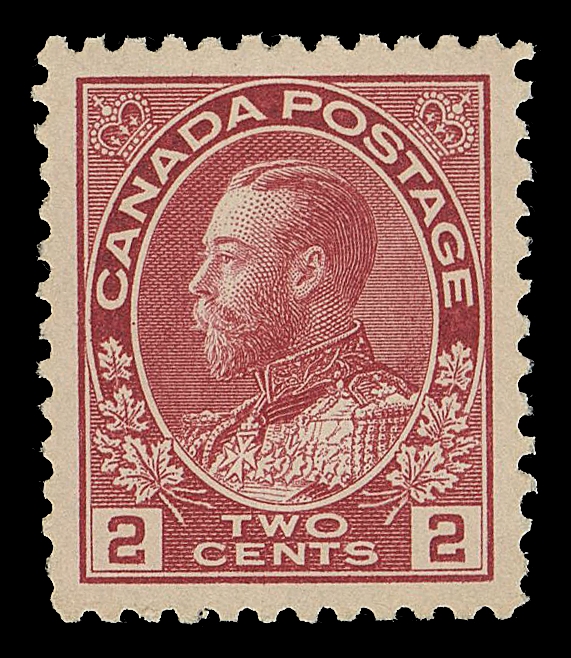 CANADA -  8 KING GEORGE V  106c,A remarkable mint example of this distinctive early shade, precisely centered with gorgeous colour and bright impression, XF NH; this shade is often mistaken for the pink colour.