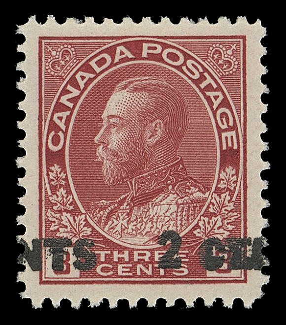 CANADA -  8 KING GEORGE V  139i, 140iii,Two selected mint singles showing dramatically shifted surcharges, VF+ NH