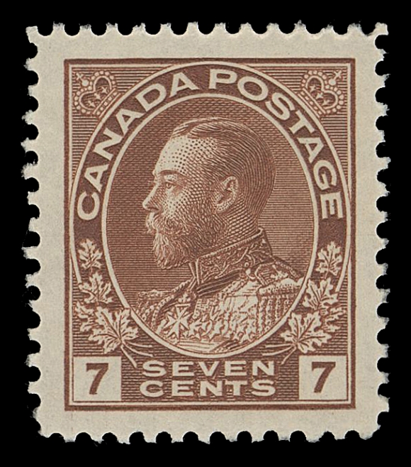 CANADA -  8 KING GEORGE V  114v,An exceptional mint example, very well centered within superb margins and displaying the diagonal line in "N" of "CENTS" variety (from Plate 8); a great stamp, VF+ NH JUMBO GEM