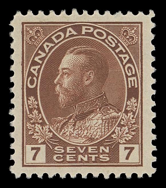 CANADA -  8 KING GEORGE V  114iv,A lovely mint single, well centered and showing the diagonal line in "V" of "SEVEN" variety (from Plate 7), VF+ NH