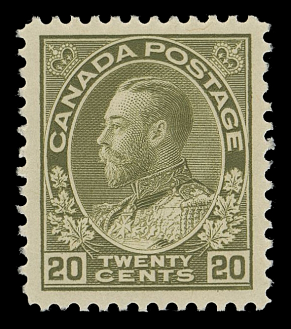 CANADA -  8 KING GEORGE V  119iv,A post office fresh mint single showing the characteristic Retouched Vertical Frameline in upper right spandrel (Plate 9), extremely well centered with bright colour and pristine original gum, XF NH; 2015 PSE cert. (Graded as XF-Sup 95, identified as Scott 119)