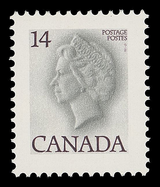 CANADA - 10 QUEEN ELIZABETH II  716c,A pristine fresh mint single, completely missing the red colour and untagged in error, striking, VF NH; 1981 Gary Lyon cert. (with normal stamp for comparison)