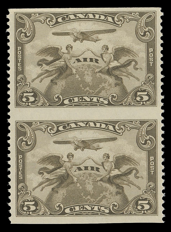 CANADA - 12 AIRMAILS  C1a, C1b, C1c,Three selected mint pairs - imperforate, imperforate vertically and imperforate horizontally, VF NH