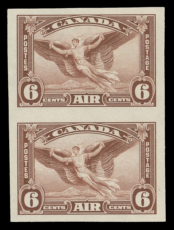CANADA - 12 AIRMAILS  C5b,A fresh mint imperforate pair, large margined with full original gum, VF NH