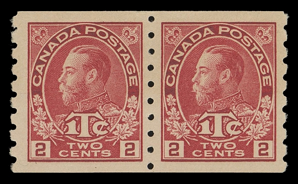 CANADA - 17 WAR TAX  MR6ii,An impressive mint coil pair in the distinctive, scarcer shade, intact perforations, well centered, VF NH