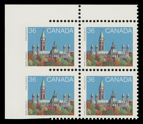 CANADA - 10 QUEEN ELIZABETH II  926Bii,Upper left blank (field stock; no imprint as issued) corner block showing part imperforate variety at left, VF NH