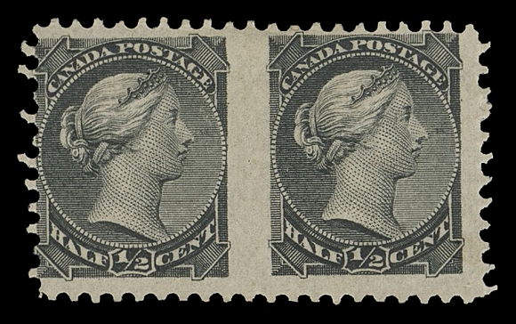 CANADA -  5 SMALL QUEEN  34b,A scarce mint horizontal pair imperforate vertically between, typical centering for this error, Fine OG