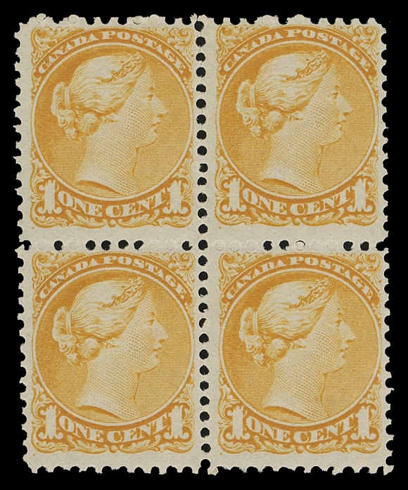 CANADA -  5 SMALL QUEEN  35d,An exceptionally fresh mint block, a few split perfs at top, superb colour and impression; full, dull streaky original gum with lower pair NH, a lovely block, Fine LH