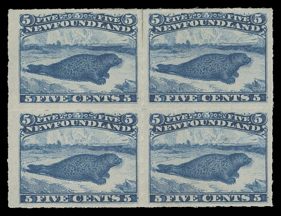 NEWFOUNDLAND -  2 CENTS  40,A fresh and nicely centered mint block with brilliant colour on fresh paper, full original gum relatively lightly hinged, natural gum bend on top left stamp. A scarce block, VF