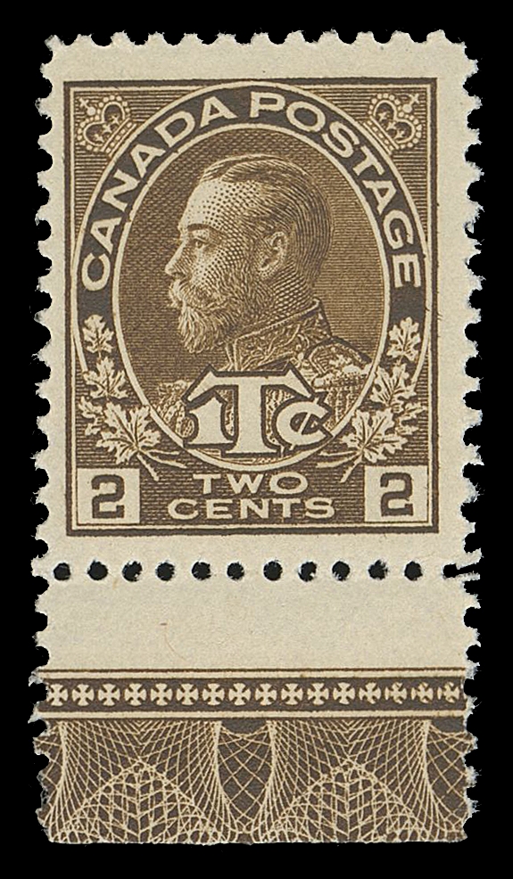 CANADA - 17 WAR TAX  MR4,A lovely mint single with rich colour, large margined and showing scarce, full strength Type A Double Lathework variety (4mm wide), post office fresh and F-VF NH