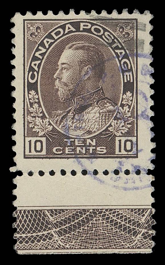 CANADA -  8 KING GEORGE V  116,A large margined used example of this key stamp, displaying unusually complete, full strength Type C lathework, brilliant fresh colour, nicely centered, VF and scarce