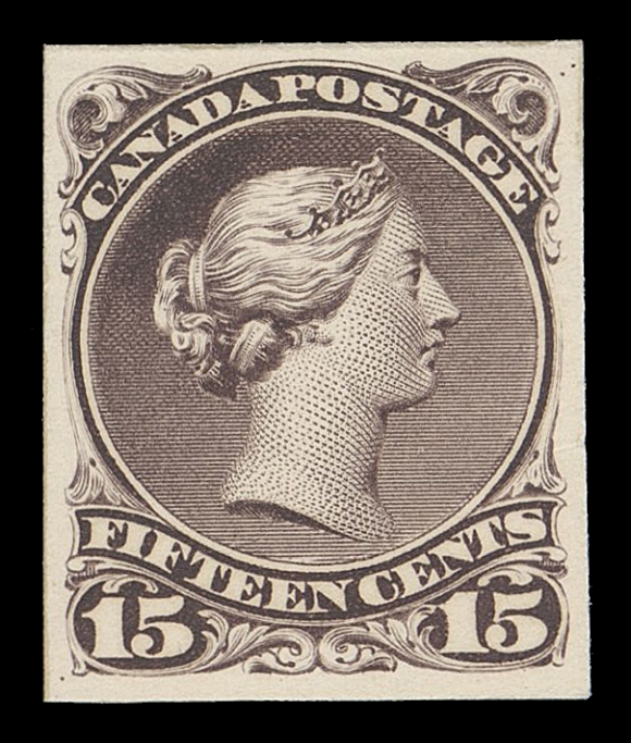 CANADA -  4 LARGE QUEEN  29,Plate proof single in a lovely rich shade of purple on white card, attractive, VF