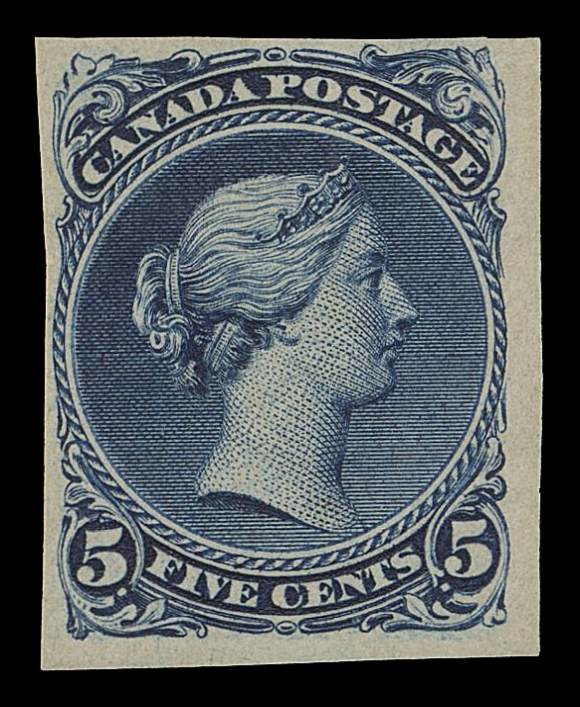 CANADA -  4 LARGE QUEEN  26,Trial colour plate proof in dark blue on a distinctive thin wove paper with clear vertical mesh, clear to large margins, F-VF, rarely seen in this colour.
