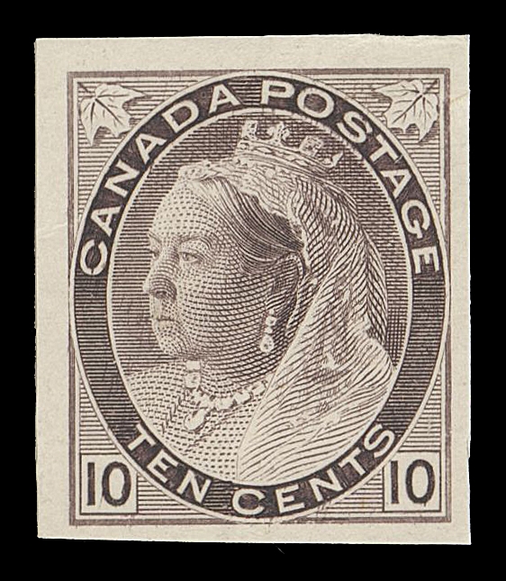 CANADA -  6 1897-1902 VICTORIAN ISSUES  74-84,The complete set of ten plate proofs in issued colours on card mounted india paper (2c purple does not exist), ample to very large margins, VF