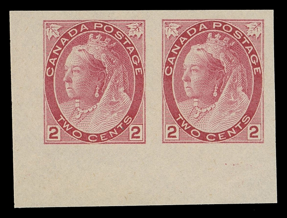 CANADA -  6 1897-1902 VICTORIAN ISSUES  77d,A superb corner margin imperforate pair of the scarcer die, ungummed as issued, XF