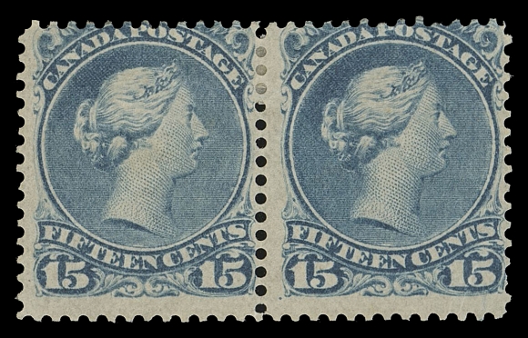 CANADA -  4 LARGE QUEEN  30e,A remarkable trio of mint horizontal pairs showing three shade  variations of the deep blue shade, also known as "Studd