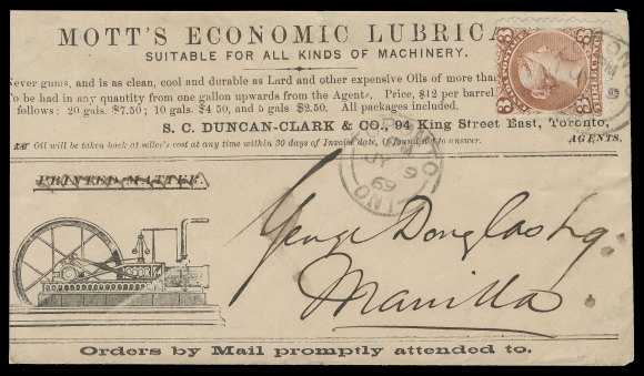 CANADA -  4 LARGE QUEEN  1869 (July 9) Mott