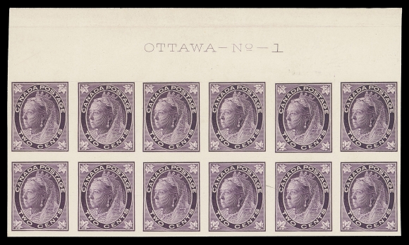 CANADA -  6 1897-1902 VICTORIAN ISSUES  68,A fresh Plate 1 plate proof block of twelve (from Right Pane), in a deep rich colour on bright white card, XF, choice (Unitrade cat. $1,200 as single proofs)