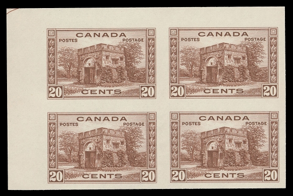 CANADA -  9 KING GEORGE VI  243a,A choice mint imperforate corner margin block showing part of guide arrow, fresh  and choice, only 75 pairs exist, VF NH