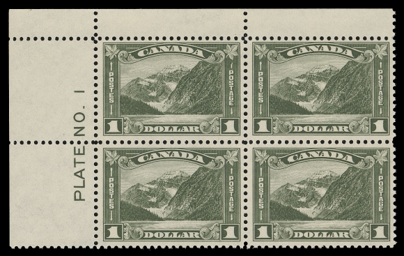 CANADA -  8 KING GEORGE V  177,Pristine fresh mint Upper Left Plate 1 block of four, bright colour on fresh paper with full original gum, seldom seen thus, F-VF NH