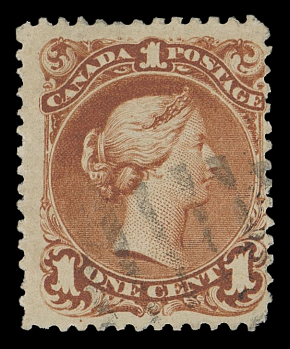 CANADA -  4 LARGE QUEEN  31,An attractive used example of this sought-after stamp, displaying the distinctive deeper shade associated with the laid paper variety, strong laid lines also with a vertical "vergé" line. A  difficult to find sound example with unobtrusive grid  cancellation, Fine; 1991 PSE cert.