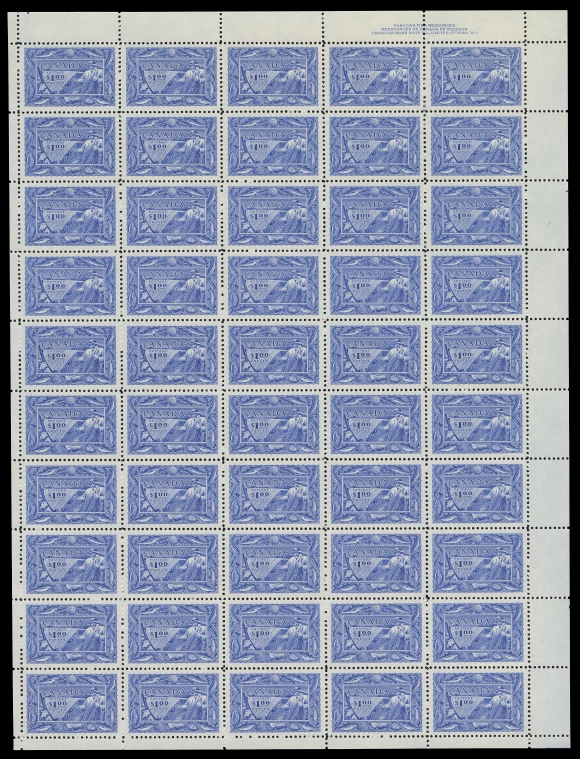 CANADA -  9 KING GEORGE VI  302,A post office fresh, well centered mint Upper Right Plate 1 sheet of 50, lightly folded along perforations, VF NH (Unitrade cat. $3,010)