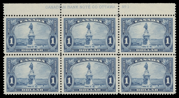 CANADA -  8 KING GEORGE V  227,Post office fresh, well centered and choice mint Plate 1 block of six with pristine original gum,  XF NH