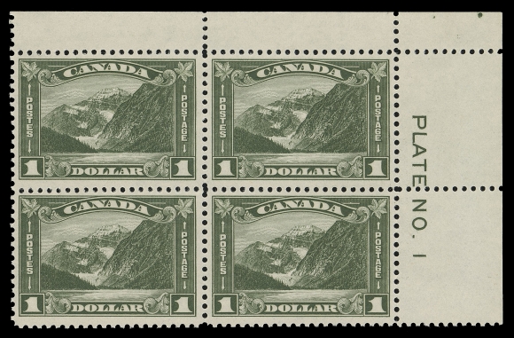 CANADA -  8 KING GEORGE V  177,A selected, fresh and nicely centered mint Plate 1 upper right block in much nicer condition than normally seen, VF NH