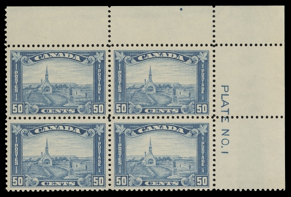 CANADA -  8 KING GEORGE V  176i,A remarkable mint upper right Plate 1 block in the distinctive paler shade, well centered in opinion considerably scarcer than the regular dull blue shade, VF NH