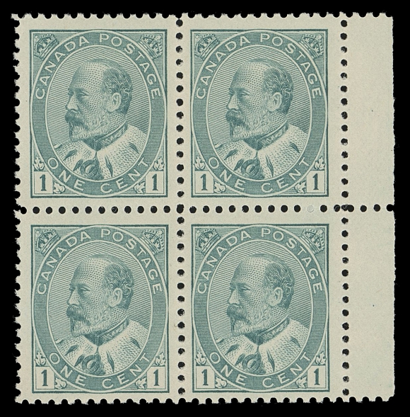CANADA -  7 KING EDWARD VII  89ii,An exceptionally fresh mint block, well centered with large margins, sheet margin at right, superb colour that really stands out from other known shades, full unblemished original gum. A highly select block ideal for the shade enthusiast, VF NH