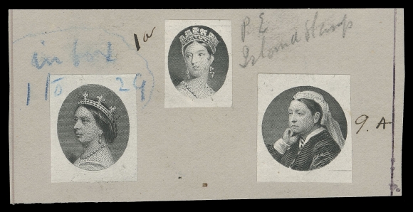 CANADA -  5 SMALL QUEEN  Engraved vignettes of Queen Victoria in black on india paper and affixed to printer