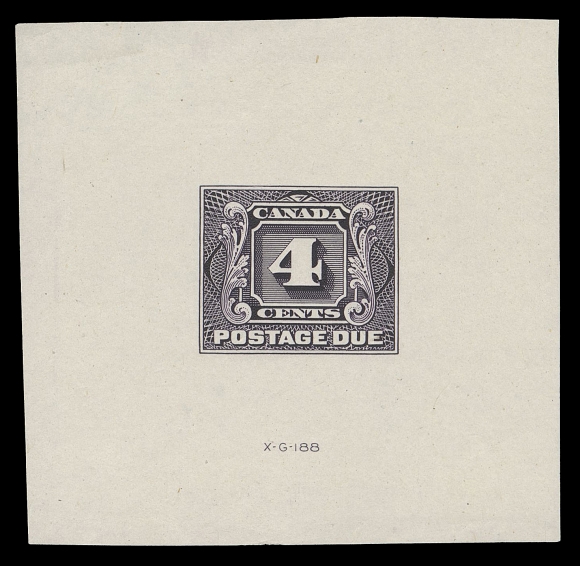 CANADA - 16 POSTAGE DUE  J3,Large Die Proof in reddish violet, colour of issue, on india paper 58 x 56mm, with die number "XG-188", VF; only a few exist (of any size).