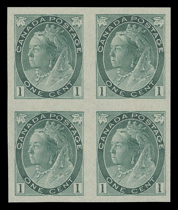 CANADA -  6 1897-1902 VICTORIAN ISSUES  75vi,A superb mint, large margined imperforate block, ungummed as issued, fresh XF