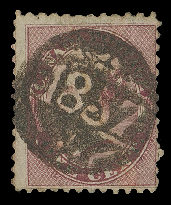 CANADA -  3 CENTS  14b,A used single cancelled by superb socked-on-nose Intaglio "1857"  fancy cancel (Lacelle 177), corner crease and slight perf ageing, Fine with XF strike