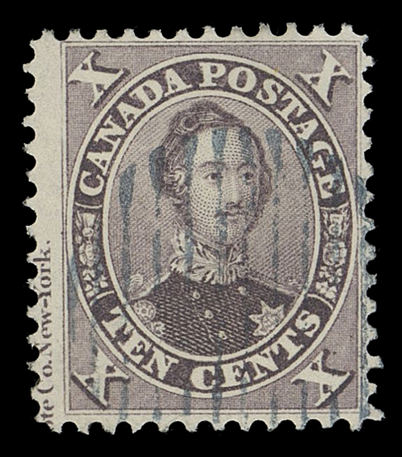 CANADA -  3 CENTS  17vii,A superb, fresh used single, very well centered with part ABNC imprint in margin at left, fabulous colour and sharp impression, neat bluish-black grid cancel, XF