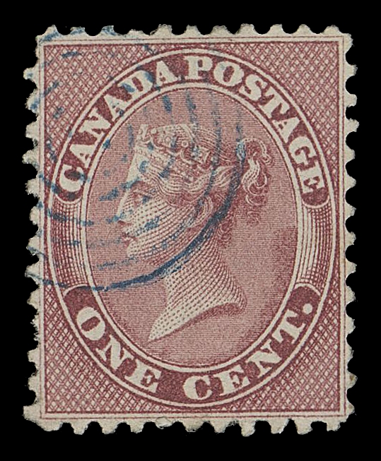 CANADA -  3 CENTS  14,Five singles with coloured concentric rings cancels - in bright orange red, red, bluish green, blue (small ink spot on back) and dark blue. A striking lot, F-VF