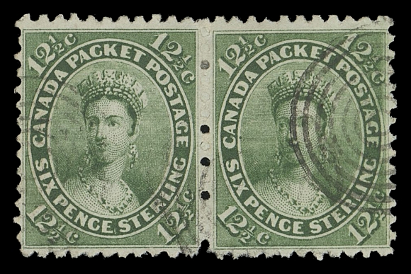 CANADA -  3 CENTS  18ii, shade,A superb used pair with exceptionally dark rich colour on fresh paper, very well centered with ideal concentric rings cancels, XF