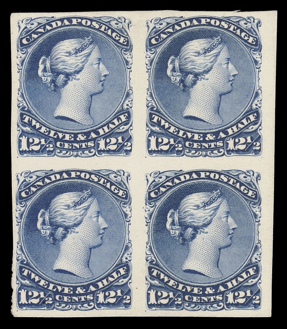 CANADA -  4 LARGE QUEEN  28,Plate proof block of four on white card, deep rich colour, fresh, large to oversized margins. A scarce proof block that should command a premium, VF (Cat. as singles)
