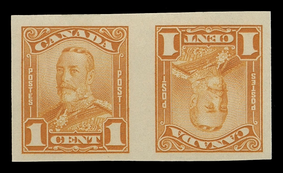 CANADA -  8 KING GEORGE V  149cvi, 150cvi, 153cvi,The set of three mint tête-bêche pairs with narrow vertical gutter margin (4.5mm) between, 1c LH, otherwise VF NH