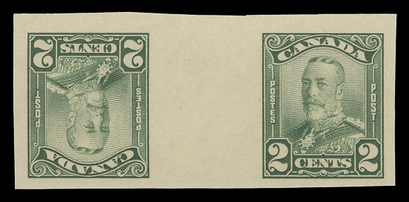 CANADA -  8 KING GEORGE V  149cvii, 150cvii, 153cvii,A choice mint set of three tête-bêche pairs with the elusive wide vertical gutter margin between (17mm) and left stamp inverted, all with fresh colours, large margins and full pristine original gum; scarce this nice, VF+ NH