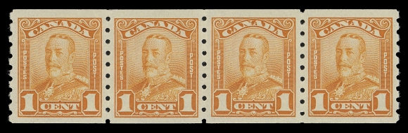 CANADA -  8 KING GEORGE V  160-161,Selected mint coil strips of four, post office fresh and difficult to find in such nice quality, VF NH