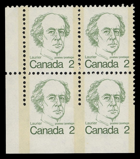 CANADA - 10 QUEEN ELIZABETH II  587vii,A scarce lower left block from field stock (no imprint as issued) with bottom half portion of lower row completely imperforate in error, choice, VF NH