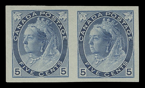 CANADA -  6 1897-1902 VICTORIAN ISSUES  79a,A choice, fresh mint imperforate pair showing the barest trace of hinging, VF VLH; 2014 Greene Foundation cert.
