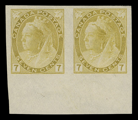 CANADA -  6 1897-1902 VICTORIAN ISSUES  81a,Imperforate pair with sheet margin at foot with lovely bright fresh colour, ungummed as issued, choice, VF