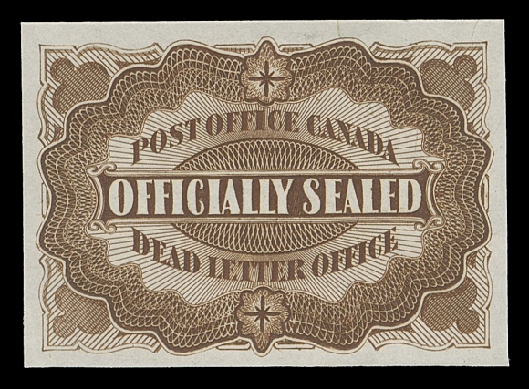 CANADA - 19 OFFICIALLY SEALED AND POW  OX1P,Plate proof single printed in yellow brown, colour of issue, on india paper, VF