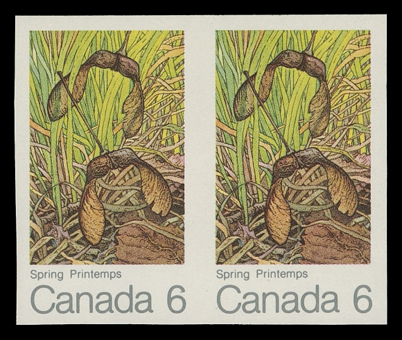 CANADA - 10 QUEEN ELIZABETH II  535a, i, ii,Mint imperforate pair showing "Hook on 6" and "Green frog on leaf" varieties (Position 15, left stamp), a rare combination of the varieties on the imperforate major error, VF NH (Unitrade cat. for normal pair only)